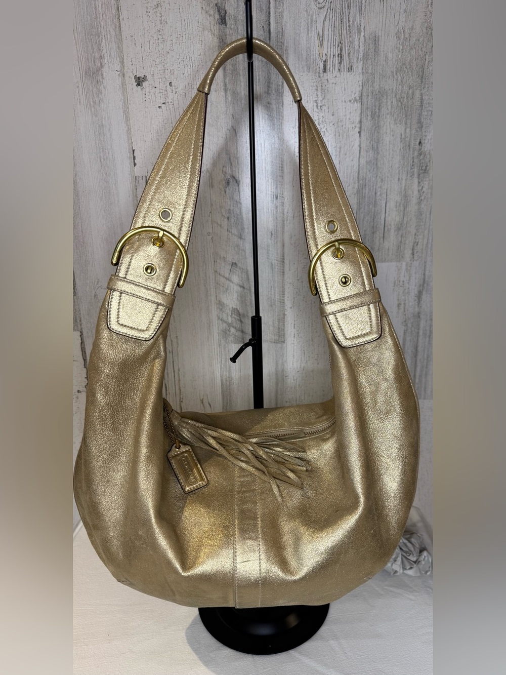 *Coach SoHo Hobo Tortilla Bag Gold Metalic Goat Suede Vintage 2005 9757